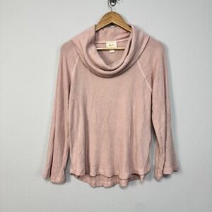 Maeve Anthropologie Pullover Top Women's Small Pink Cowl Neck Ribbed Bell Sleeve
